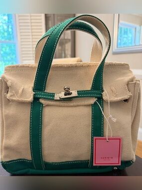 Sunwin Madaket Mini Boat Tote Canvas Tote in Cream with Green Trim